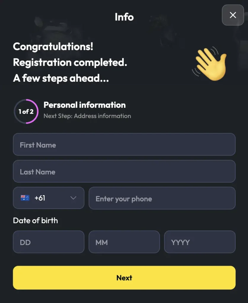 ReelsOn Registration Step 1